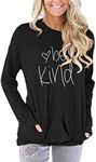 Mom's care Womens Be Kind Crewneck Sweatshirt Casual Cute Long Sleeve Loose Fitting Fall Tops T Shirt with Pockets (B_Black, S)