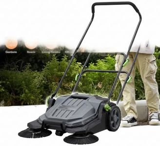 Manual Hand Push Floor Sweeper, 25.6-inch Walk-Behind Outdoor Floor Sweeper with 5-Gallon Waste Container, Adjustable Fo