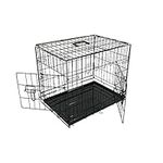 BUNNY BUSINESS UNDERDOG Metal Dog Crate/Cage – Pet Black Metal Folding Cage with 2 Doors Sliding Chew Resistant Plastic Base Tray Heavy Duty Puppy Training Solution (30" Medium, Dog Crate)