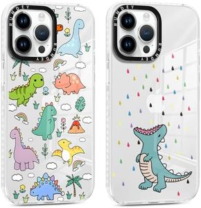 RUMDEY 2 Pack Cartoon Animals Pattern for iPhone 13 Pro 6.1" Phone Case, Cute Dinosaur Design Clear Cases Soft Silicone Slim TPU Shockproof Protective Fundas for Women Girls Kids