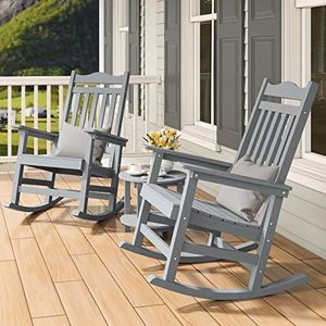 DWVO Patio Rocking Chair Set of 2, All-Weather Resistant Outdoor Indoor Patio Rocker Chair with Cushion, Comfortable and Easy to Maintain Rocker for Balcony, Backyard and Living Room(Gray)