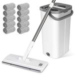 Myiosus Mop and Buckets Sets, Microfibre Flat Mop for Wet & Dry with 10 Reusable Pads, 140cm Stainless Steel Handle, Twin Chamber Bucket for Cleaning Tile Laminate Hardwood Floors