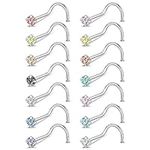 ZS 8-14PCS 20g Tiny Nose Stud Ring Piercing Surgical Steel Nose Bone/L Shaped/Nose Screws Rings Set (14pcs Nose Screws Style(Mixed Color))