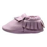 iEvolve Baby Leather Shoes Baby First Walking Shoes Baby Tassel Shoes Soft Sole Crib Shoes Baby Moccasins(Light Purple, 12-18 Months)