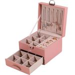 SIBY PU Leather Foldable Jewelry Organizer for Girls | Portable Multi-Layer Jewelry Box for Women | Travel Jewelry Storage Box for Large Jewelry's, Necklace, Earrings, Rings (Light Pink)