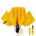 Chakipee Travel Compact Umbrella Windproof - Portable Automatic Umbrellas for Rain, Inverted Folding Umbrella for Men and Women, 210T Teflon Coating 120cm Span - 10 Ribs Yellow Umbrella