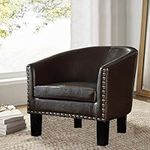 Rosevera Duilio Club Style Barrel Armchair for Living Room Faux Leather Accent Chair, Tone Espresso