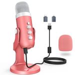 ZealSound Gaming USB Microphone,Pink Microphone with Mute for Phone Computer PC PS 4&5 Mac,Singing Mic with Gain Control,Echo&Monitor Volume Adjust for Streaming Vocal Recording ASMR Podcast Video K66