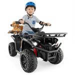 OLAKIDS 24V Kids ATV Quad with 2 Speeds, Spring Suspension, LED Lights, Music & Story Player, Big Tires, 2 Storage Spaces, Ride On Car for Boys Girls Ages 3+ (24V, Black)