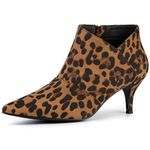 Allegra K Women's Pointed Toe Kitten Heel Cutout Leopard Ankle Boots - 7.5 M US