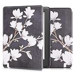 kwmobile Case Compatible with Kobo Glo HD/Touch 2.0 Case - eReader Cover - Magnolias Taupe/White/Dark Grey