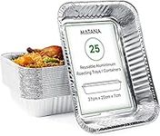 MATANA - 25 Reusable Large Silver Aluminium Foil Roasting Oven Trays (37x27cm/5000ml)