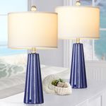 Rinweey 23.5" Modern Ceramic Blue Table Lamps for Bedroom Set of 2,Coastal Nautical Bedside Lamps for Bedroom Living Room Nightstand End Table Side Table(Bulbs Included)