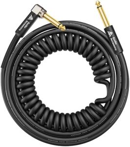 AA AUDIO ACCESSORY Pro Series Coiled Guitar Cable 30 ft, 18 AWG 99.99% OFC, Gold-Plated Connector, Low Capacitance Kevlar-Reinforced 1/4 Inch Instrument Cable for Fender Electric Guitar Amp Mogami
