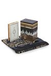 Muslim Prayer Rug and Quran with Prayer Beads, Kaaba Decor Box, Islamic Gift for Women & Men, Elegant Islam Set for Ramadan, Eid, Umrah, Birthday, Travel