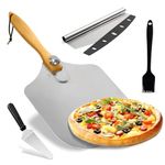 MYOTTPRO Aluminum Metal Pizza Peel Included Scraper and Bursh- Pizza Paddle with Foldable Wood Handle for Easy Storage-12 D x 14" W. (Set of 4) (Set of 4)