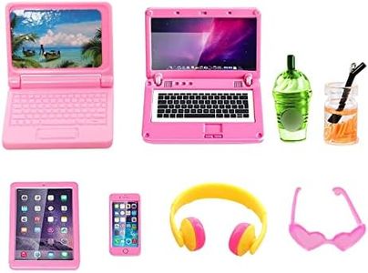 Joyfun 6 Pack Small Size Laptop Computer Tablet Phone Pad Glasses and Headset Doll Playset Simulation Accessories for 11.5 Inch Doll (Pink)