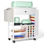 MeiMeiDa Rolling Craft Storage Cart Compatible with Cricut Machine,Craft Table with Storage for Cricut,Rolling Craft Organizer with Vinyl Roll Holder, Mobile Craft Cabinet Table