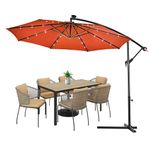 THESHELTERS - Solar Powered Led Patio Umbrella Sidepole Round Big Size Outdoor Umbrella for Garden with stand (Heavy Base) Large Size Sun Shade for Restaurants, Poolsides, Terrace, Balcony