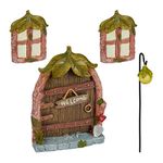 Relaxdays Fairy Garden Set: 2 Windows, 1 Lantern, 1 Door, Weatherproof Outside Decoration, Artificial Stone, Colourful