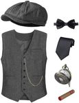 TOGROP 1920s Mens Costume Vest Hat Pocket Watch Accessories Set Adult Party Cosplay Dark grey X-Large