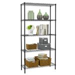 BestOffice 5 Tier Wire Shelving Unit Storage Shelves Metal Wire Shelf Storage Rack Adjustable Commercial Organizer Heavy Duty Layer Unit for Restaurant Garage Pantry Kitchen Office 72"x36"x14" (Black)