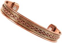 Touchstone Copper Magnetic Healing Hand Forged With Solid And High Gauge Tibetan Style Chains Pattern Minimalistic Elegance Pure Copper Bracelet In Two Tones.