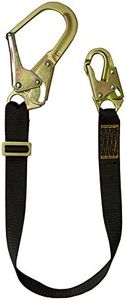 Fusion Climb 2ft 24"x1.75" Adjustable Fall Safety Zipline Lanyard with Steel Snap Hooks 23kN Black