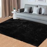 CAROMIO Fluffy Soft Area Rug, Shag Fuzzy Foyer Rug for Entryway Non-Skid Big Furry Plush Accent Rugs for Living Room Bedroom Nursery Rug Playroom Area Rug for Kids Carpets, Black, 160x200 cm