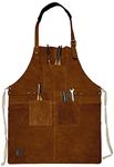 Rustic Town Genuine Leather Grill Work Apron with Tool Pockets ~ Adjustable up to XXL for Men & Women ~ Gift Ideas for Him Her (Tan)