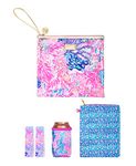 Lilly Pulitzer Water Resistant Vinyl Beach Day Pouch, Zipper Bag Includes Drink Hugger, Small Pouch, and Towel Clips, Splendor in the Sand, L, Beachy