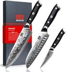 SHAN ZU Damascus Knife Set 3 PCS, Japanese Super Steel Damascus Kitchen Knife Set, High Carbon Professional Ultra-Sharp Chef Knife Set with G10 Handle, Gift Box