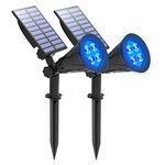 Blue Solar Spotlights, T-SUNUS IP65 Waterproof 4 LED Solar Lights, Auto-on/Off Security Landscape Light 180° Angle Adjustable Wall Light for Tree,Patio,Yard,Garden,Driveway,Pool Area (2 Pack)