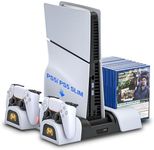 PS5 Slim Charging Station, PS5 Slim Charging Dock with Cooling Fan and Controller Charger, Charger Station for PS5 Disc/Digital Edition with LED Light - Efficient Heat Dissipation, Convenient Storage