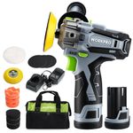 WORKPRO 12V Cordless Polisher, 3" Mini Car Detailing Buffer & Sander Machine Kit with 2 Li-Ion Batteries, Variable Speed Trigger for Auto/DIY Polishing/Sanding/Waxing