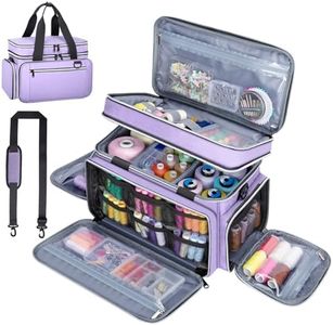 Anitor Large Sewing Supplies Organizer, Double Layer Sewing Storage Organizer with Two Detachable Dividers, Travel Sewing Bag Organizer with Shoulder Strap for Accessories, Pale Purple, (Bag Only)
