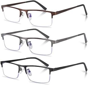Anourney 3-Pack Reading Glasses for Men, Lightweight Metal Half Frame Blue Light Blocking Computer Readers, Stylish Filter UV Ray/Computer Glare with Spring Hinge Eyeglasses(Mix Color,+1)