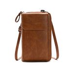 Kememo Crossbody Phone Bag for Women, PU Leather Ladies Cross Body Handbags Mobile Phone Pouch with Adjustable Strap Card Slots, Small Cellphone Shoulder Bags Coin Purse Wallet Gifts for Women, Brown