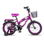 Vaux Angel 16 inch Cycle for Girls 4 to 6 Years with Training Wheels, Basket & Backseat, Kids Bicycle for Girls with Steel Frame & Tubular Tyres, Ideal Height 3ft 3inch-3ft 9inch (Purple-Black)