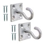 TERF® Heavy Duty Galvanised Hook On Plate 50mm (2 inch) Plate with Hole Ceiling Hook Wall Mount Hook Including Fixing Screws for Wall Ceiling Hanging Industrial and Multi Purpose Use - Pack of 2