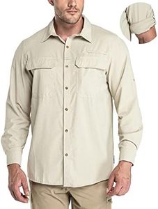 33,000ft Men's Long Sleeve Sun Protection Shirt UPF 50+ UV Quick Dry Cooling Fishing Shirts for Travel Safari Camping Hiking Khaki