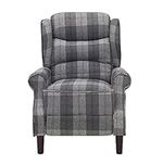 Home Detail Tartan Arm Chair Recliner in Beige or Grey Fabric, Living Room Chairs or Bedroom Chairs with Manual Reclining Function, High Back, Wing Back, Padded Armrests (Grey)