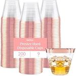 Prestee 200 Rose Gold Plastic Cups | 9 oz | Hard Disposable Cups | Plastic Wine Cups | Plastic Cocktail Glasses | Plastic Drinking Cups | Bulk Party Cups | Wedding Tumblers | Clear Cups