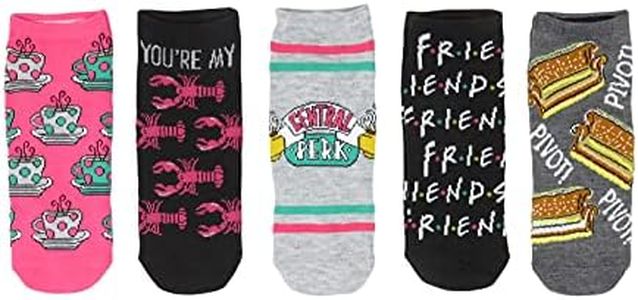 Friends TV Show Cityscape Logo Juniors/Womens Central Perk 5 Pack Ankle Socks Shoe Size 4-10, Black