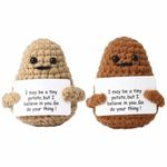 Yizerel 2 Pack Funny Positive Doll Potato, Creative Positive Doll Potato Crochet Wool Doll Cute Knitted Potato Doll Holding Card Cheer up Gifts Decoration Encouragement