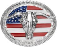 TYWestyles Western Cowboy Belt Buckle - Texas Bull Skull Belt Buckle for Men women (Silver American Flag Bull Skull, Medium)