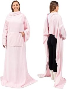 PAVILIA Blanket with Sleeves for Adult Women Men, Soft Warm Wearable Blanket Fleece Wrap Throw, Robe Blanket Gift, Light Pink