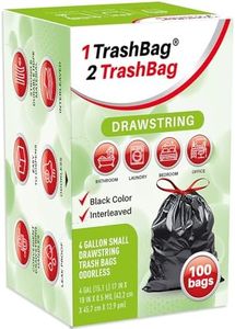 4 Gallon Trash Bags Drawstring - 100 Count Pre-Separated Small Black Garbage Bags Unscented for Bathroom, 15 Liter Strong Plastic Wastebasket Liners for Toilet, Home Office and Bedroom