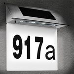 Solar LED House Number | Stainless Steel | Wall Light with 4 Strong Outdoor Multicolour Illuminated | Door Sign | Address | Outside | Plaques | Rectangular | Personalised | Waterproof