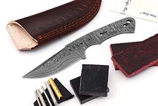 ColdLand 7.50" Damascus Steel Knife Making Kits - Knife Making Supplies Include Blank Knife Steel Damascus Blade, Brass Pin, Knife with Sheath, Wood Handle Scales - Build your Own Knife Kit NB111